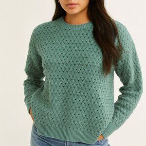 Cat & Jack Open Work Pullover Sweater Long Sleeve Crew Neck Teal  Large 10-12